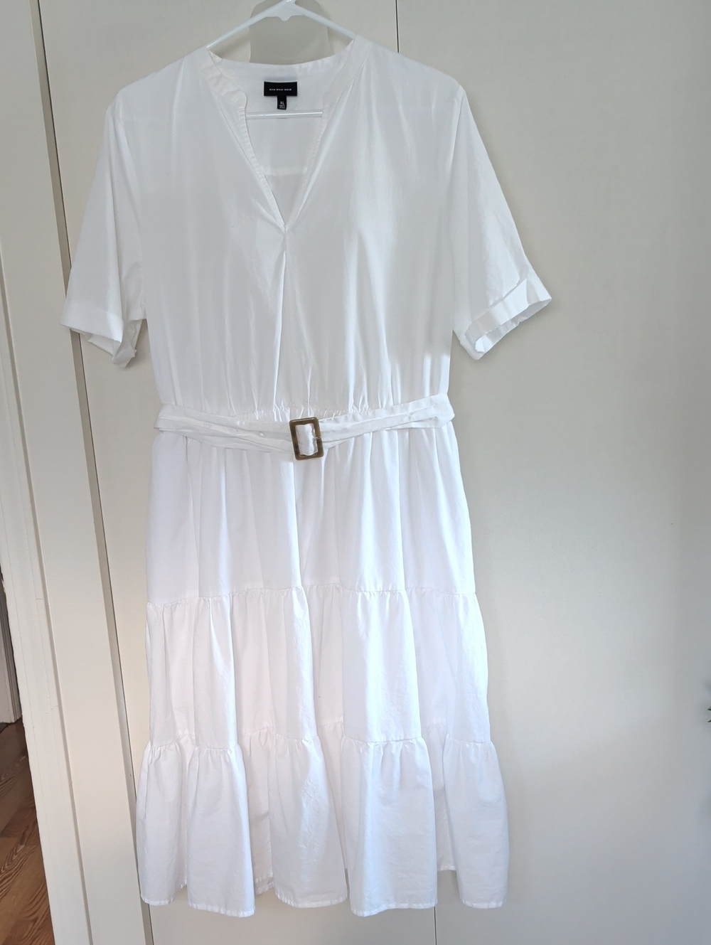 Who What Wear White Tiered Midi Dress with Belt